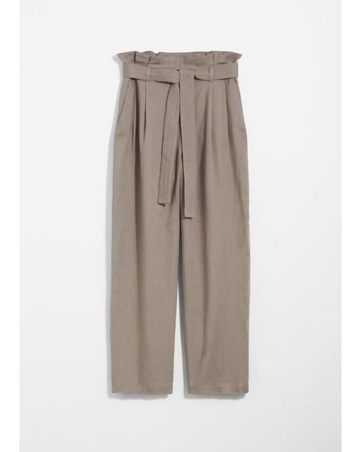 & Other Stories Natural Linen-Blend Paperbag Trousers