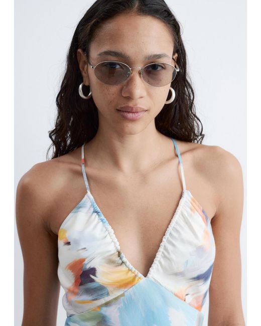 & Other Stories White Satin Slip Midi Dress