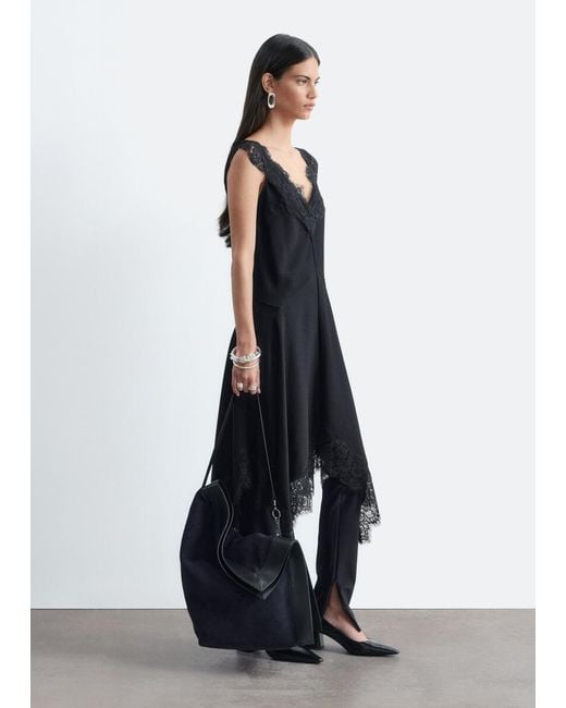 & Other Stories Black Lace-Trim Midi Dress