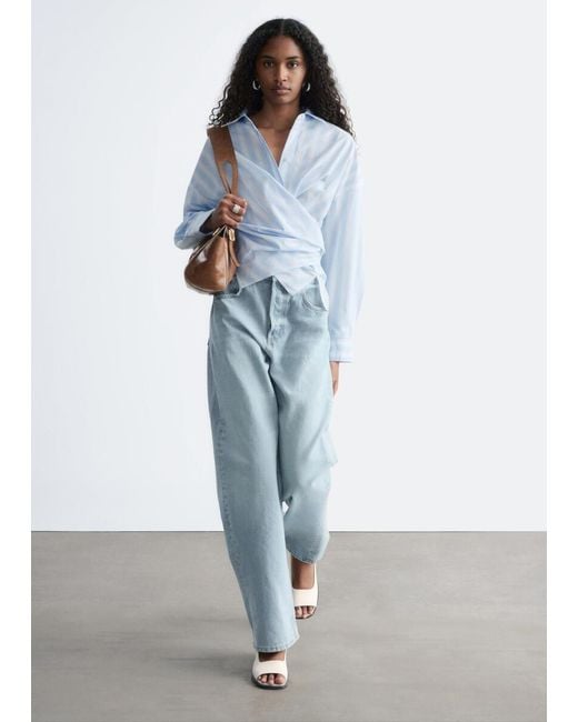 & Other Stories Blue Tie-Waist Cotton Shirt
