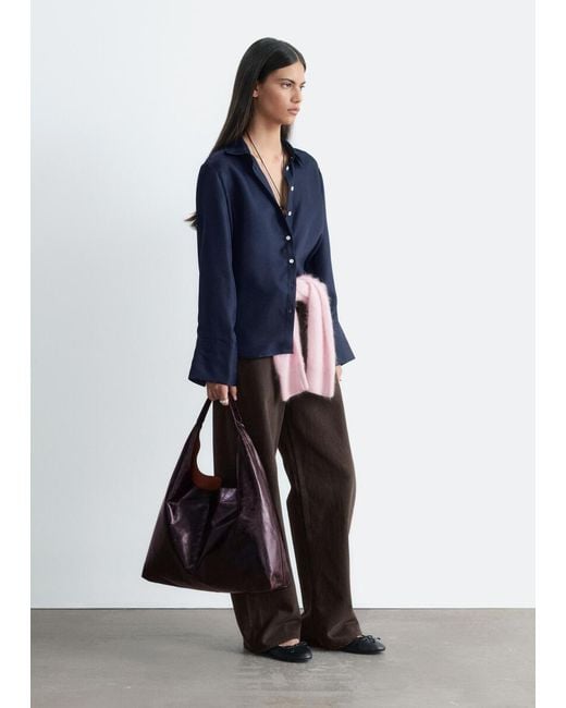 & Other Stories Blue Relaxed Silk Shirt