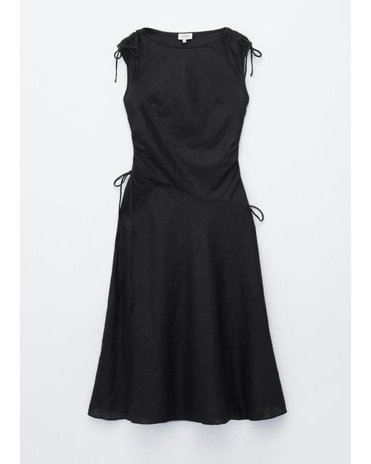 & Other Stories Black Flared Linen Midi Dress