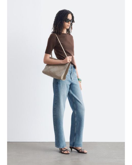 & Other Stories Blue Short-Sleeve Cashmere Top