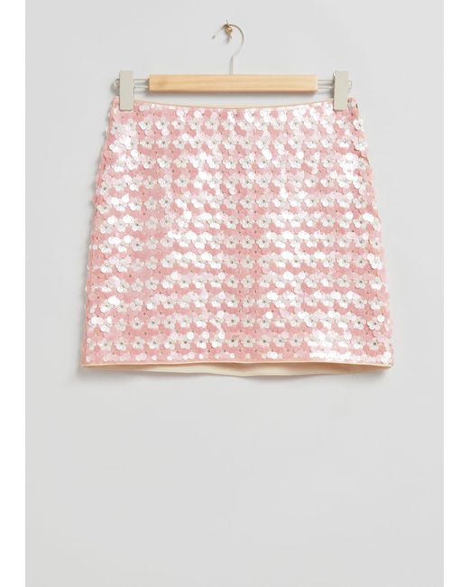 & Other Stories Pink High Waist Sequin Skirt