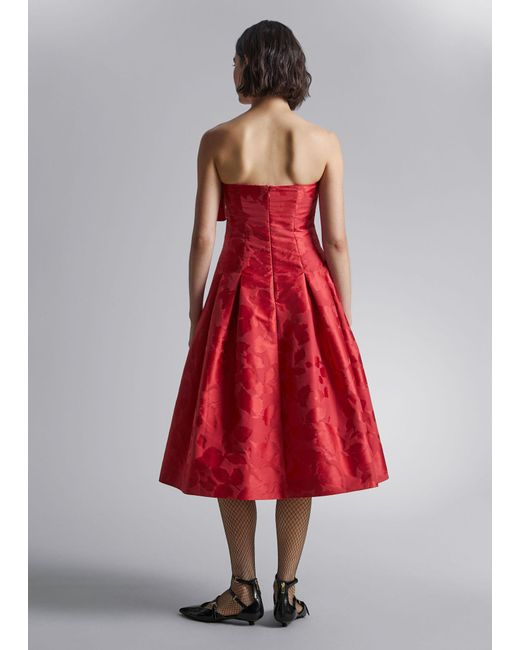 & Other Stories Red Sleeveless Ruffled Midi Dress