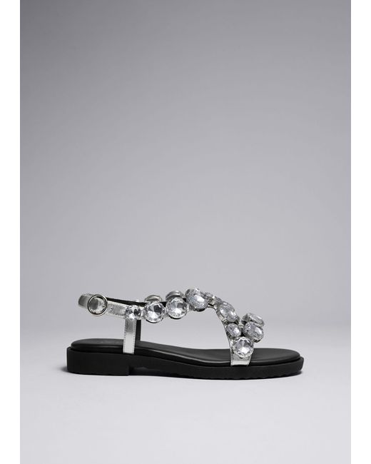 & Other Stories Gray Crystal-embellished Leather Sandals