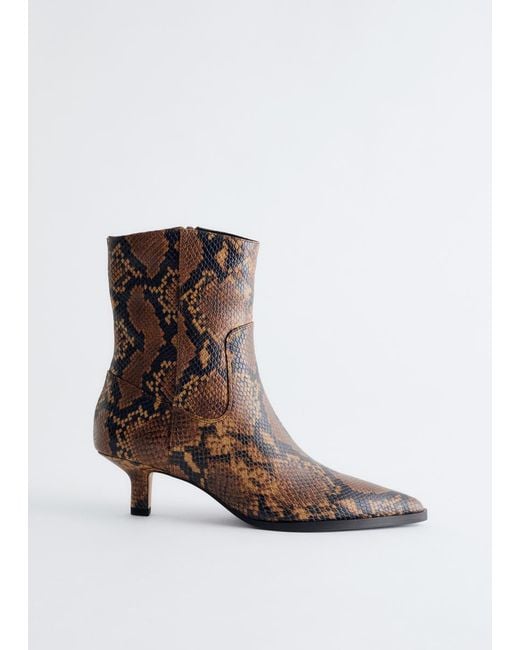 & Other Stories Black Kitten Heel Snake Print Ankle Boots