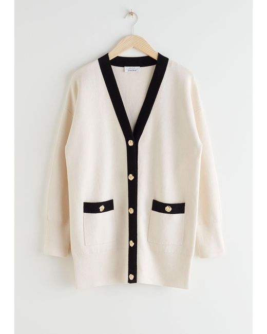 & Other Stories White Oversized Gold Button Cardigan