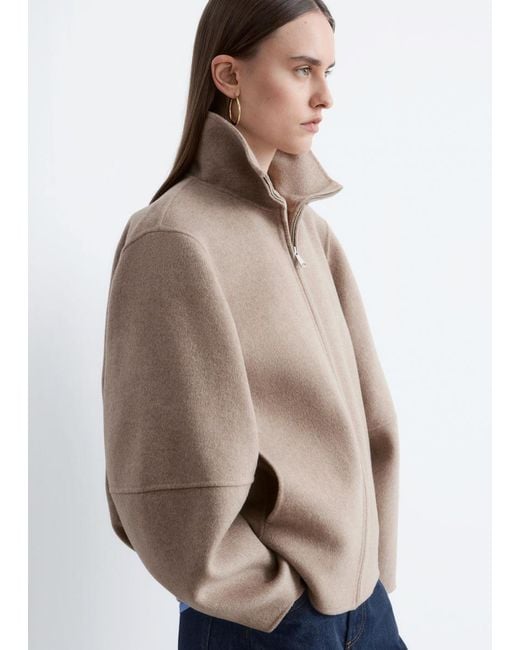 & Other Stories Natural Zip-Up Wool Jacket