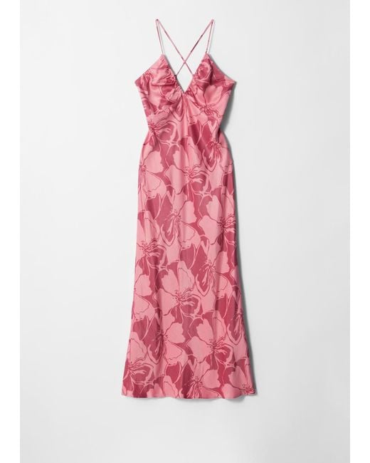 & Other Stories Pink Satin Slip Midi Dress