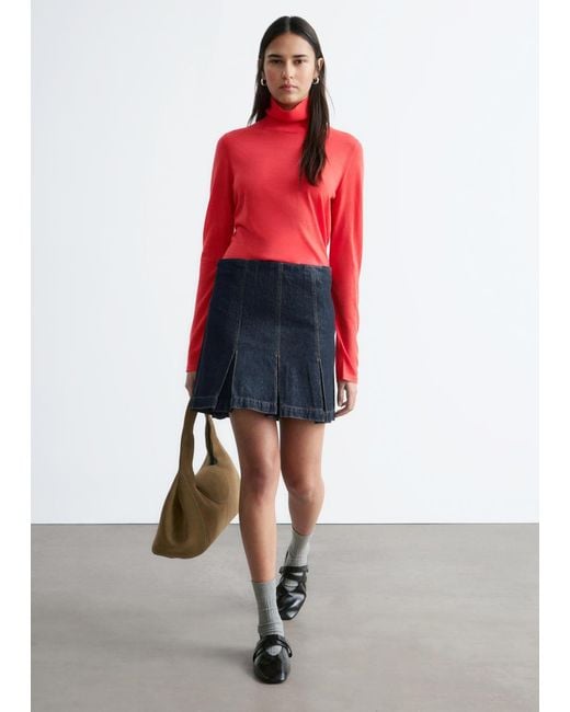 & Other Stories Red Merino Wool Polo Neck Top