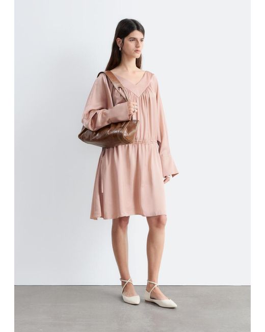 & Other Stories White Drawstring V-Neck Mini Dress