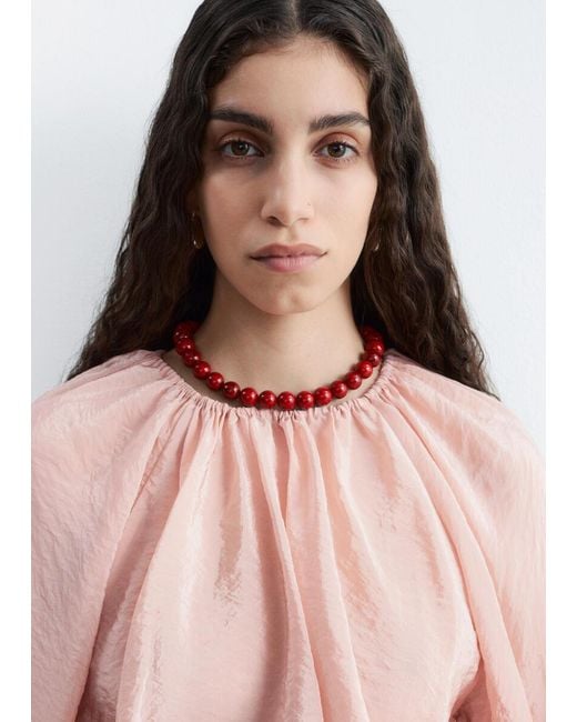 & Other Stories Pink Voluminous Tie-Detail Blouse