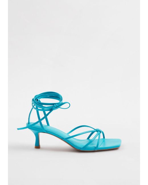 & Other Stories Blue Strappy Kitten Heel Leather Sandals