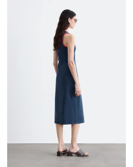 & Other Stories Blue U-Neck Midi Dress