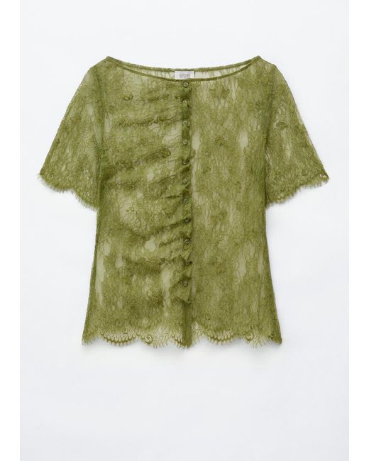 & Other Stories Green Lace Button-Front Top