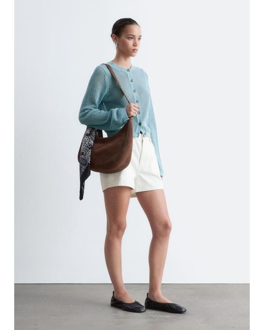 & Other Stories Blue Open-Knit Cotton Cardigan