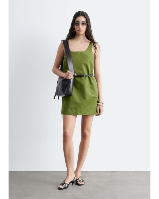 & Other Stories Green Sculpted Drawstring Mini Dress