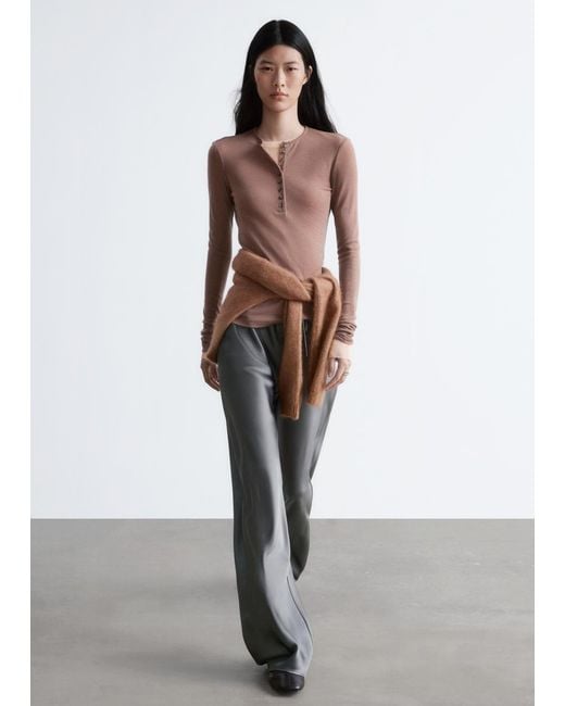 & Other Stories Gray Drawstring Satin Trousers