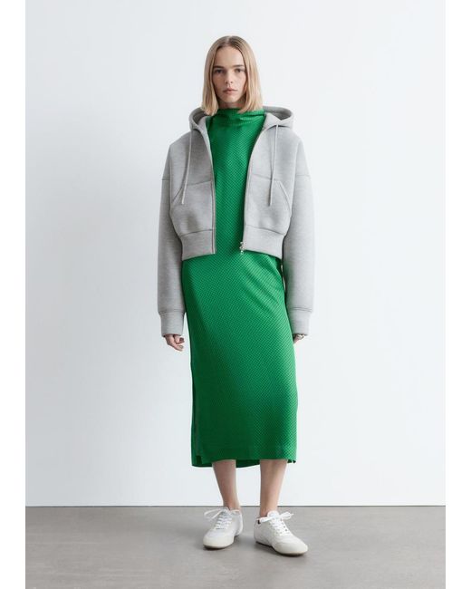 & Other Stories Green Cropped Scuba Zip-Up Hoodie