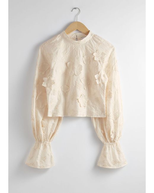 & Other Stories White Cropped Floral-appliqué Blouse