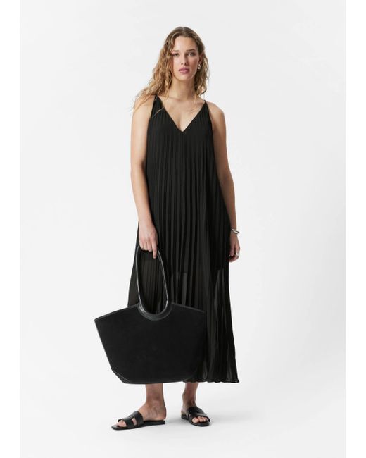 & Other Stories Black Pleated Maxi Dress