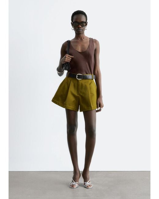 & Other Stories Green A-Line Satin Shorts