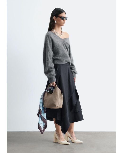 & Other Stories White Double Layer Asymmetric Skirt