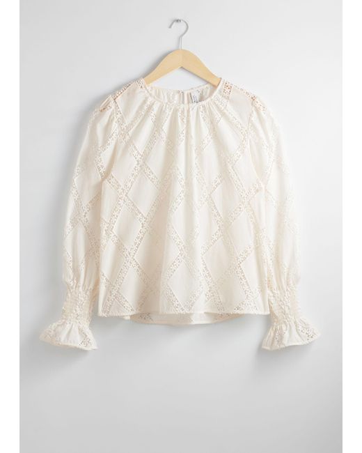 & Other Stories Gray Embroidered Frill-cuff Blouse