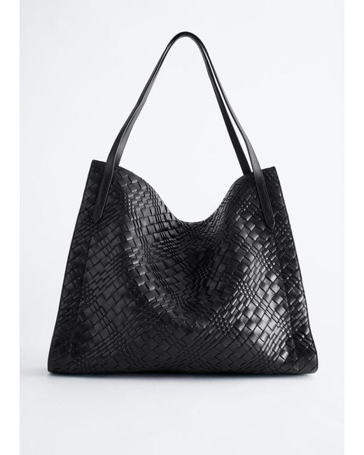 & Other Stories Black Open Braided Leather Tote