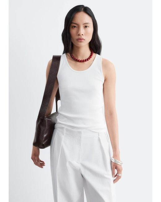 & Other Stories White Ribbed Cotton Tank Top