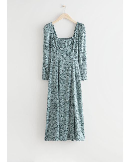 Scoop Neck Puff Shoulder Midi Dress 