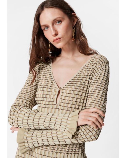 & Other Stories Natural Knitted Long-Sleeve Mini Dress