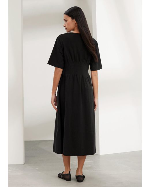 & Other Stories Black Short-sleeve Midi Dress
