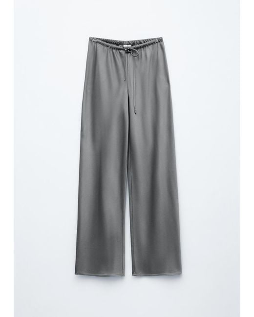 & Other Stories Gray Drawstring Satin Trousers