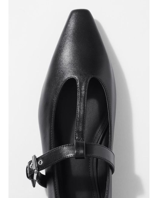 & Other Stories Blue T-Bar Leather Ballet Flats