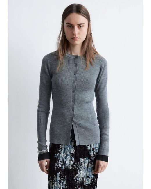 & Other Stories Gray Rib-Knit Merino Wool Cardigan