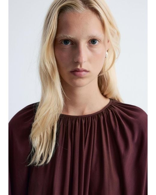 & Other Stories Red Flounced Balloon-Sleeve Mini Dress