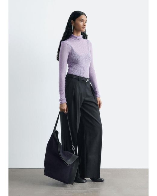 & Other Stories Purple Lace Turtleneck Top