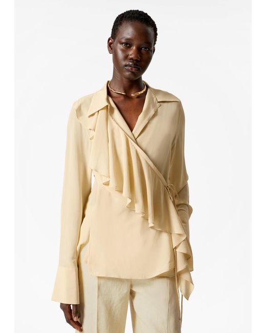 & Other Stories Natural Ruffle Wrap Blouse