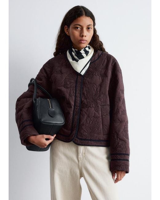 & Other Stories Brown Floral Pattern Quilted Jacket