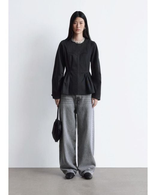 & Other Stories Black Cotton Peplum Top