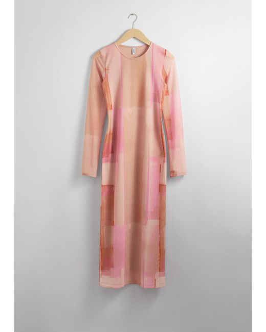 & Other Stories Pink Mesh Midi Dress