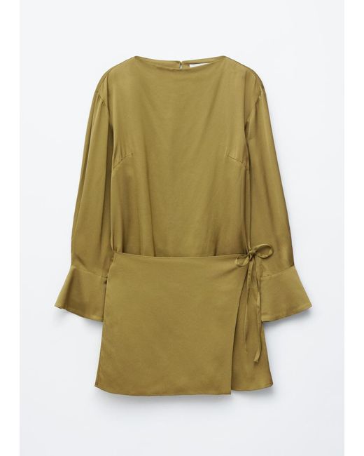 & Other Stories Green Satin Tie-Closure Mini Dress