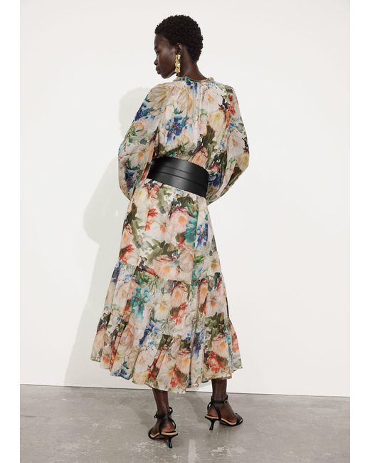& Other Stories Multicolor Voluminous Sleeve Midi Dress
