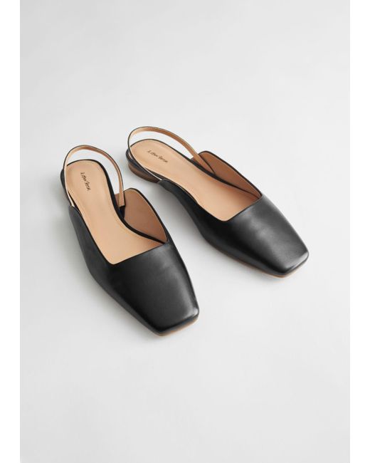 & Other Stories Black Leather Square Toe Ballerina Flats