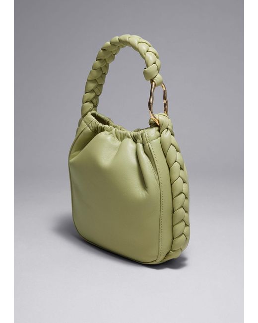 & Other Stories Green Braided Leather Bucket Bag