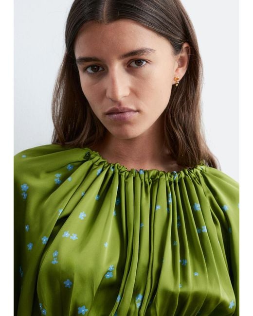 & Other Stories Green Smocked Blouse