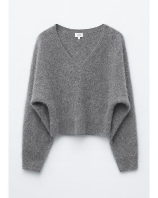 & Other Stories Gray Brushed Cashmere V-Neck Jumper