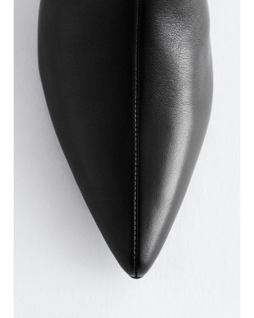 & Other Stories Black Kitten Heel Leather Knee Boots
